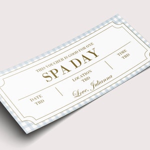 Certificat de coupon pour une journée au spa - TÉLÉCHARGEMENT IMMÉDIAT - texte MODIFIABLE - imprimable, personnalisé, billet, coupon pour une journée au spa d'anniversaire, bon cadeau spa