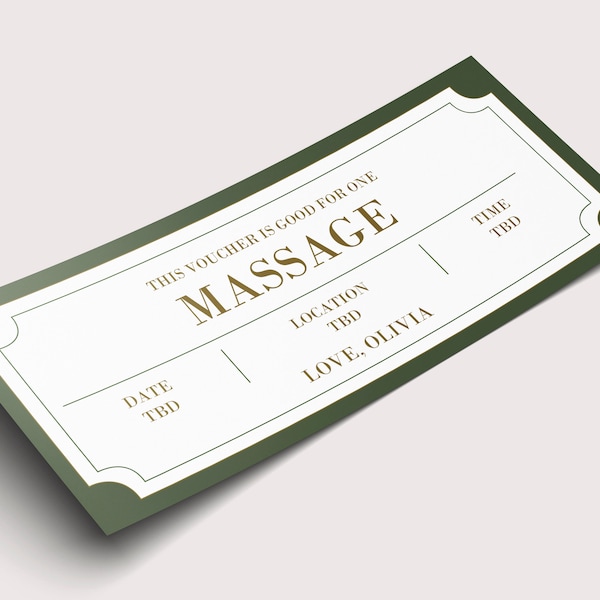 Massage Geschenkgutschein Coupon - INSTANT DOWNLOAD - EDITIERBARER Text - Printable, Geschenk, Personalisiert, Ticket, Geburtstag, Jubiläum, Grad Gif