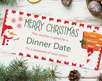 Christmas Date Night Coupon Voucher  - INSTANT DOWNLOAD - EDITABLE Text - Date Night Voucher, Date Night Ticket, Date Night Certificate