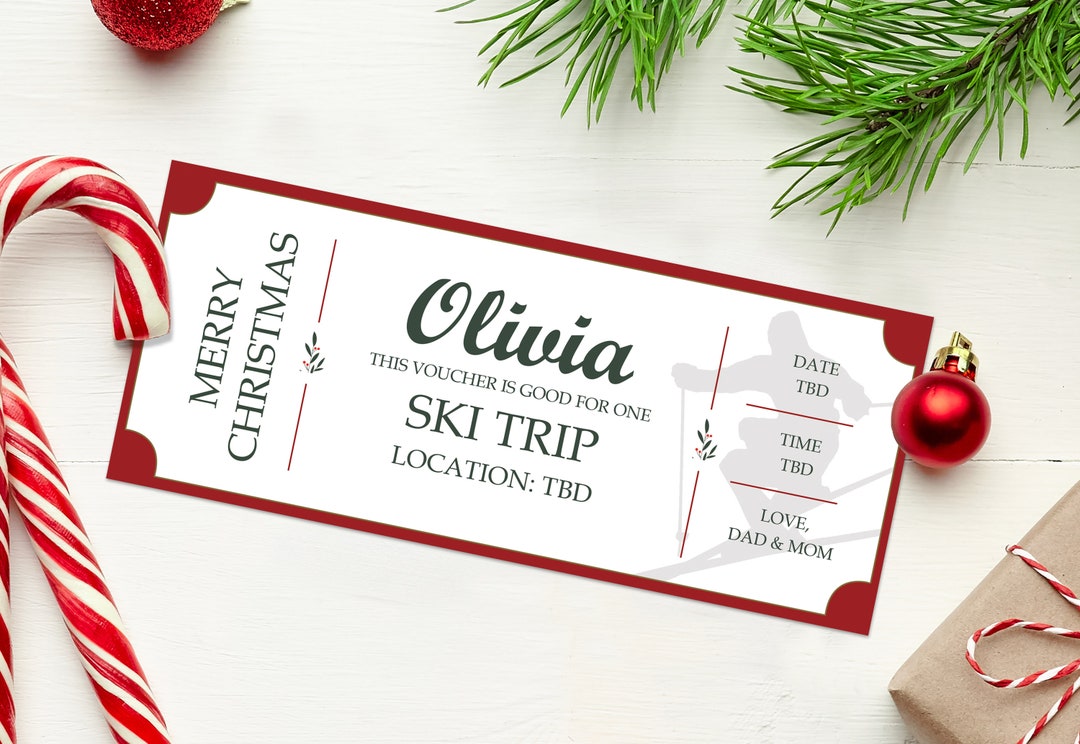 Editable Ski Pass Gift Coupon INSTANT DOWNLOAD Printable Ski Trip Gift Certificate, Ski Pass