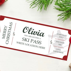 Bewerkbare skipas cadeaubon - INSTANT DOWNLOAD - afdrukbare skireis cadeaubon, skipas cadeau, skipas kerstcadeau
