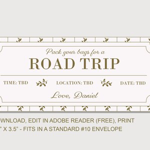Road Trip Coupon Voucher - INSTANT DOWNLOAD - EDITABLE Text - Printable ...