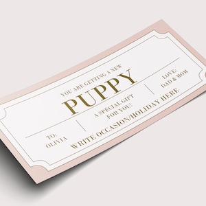 Coupon cadeaubon nieuwe puppy - INSTANT DOWNLOAD - BEWERKBARE tekst - afdrukbaar, gepersonaliseerd, verjaardag, cadeau nieuwe hond cadeau 2e verjaardag