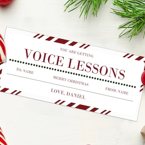 Christmas Voice Lessons gift Certificate  - INSTANT DOWNLOAD - EDITABLE Text  gift certificate voice lesson, singing lesson gift certificate