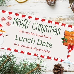 Christmas Lunch Date Coupon Voucher  - INSTANT DOWNLOAD - EDITABLE Text - Printable, Personalized, lunch voucher, lunch date voucher