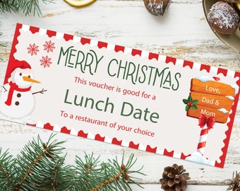 Christmas Lunch Date Coupon Voucher  - INSTANT DOWNLOAD - EDITABLE Text - Printable, Personalized, lunch voucher, lunch date voucher