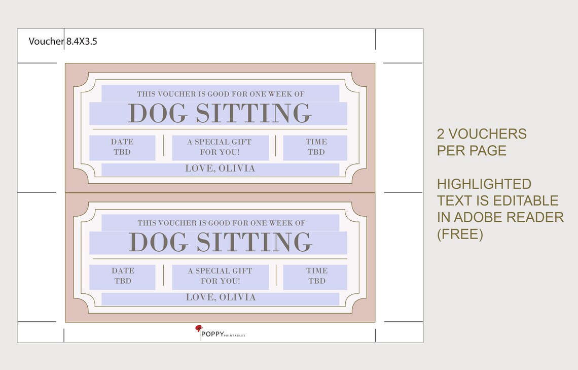 Dog Sitting Coupon Voucher INSTANT DOWNLOAD EDITABLE Text Etsy