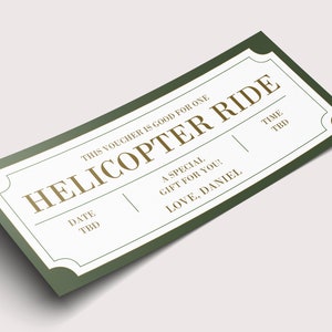Cupón de descuento para paseo en helicóptero - DESCARGA INSTANTÁNEA - Texto EDITABLE - Imprimible, personalizado, boleto, certificado, cumpleaños, aniversario,