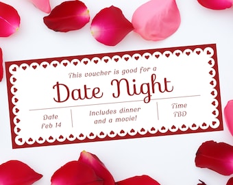 Valentine's Day Date Night Gift Voucher  - INSTANT DOWNLOAD - EDITABLE Text - Printable, Surprise, Personalized, Ticket, Love Coupons, love