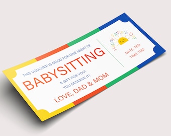 Father Day Babysitting Coupon Voucher  - INSTANT DOWNLOAD - EDITABLE Text - Printable Fathers Day Coupon, First Time Father's Day Gift