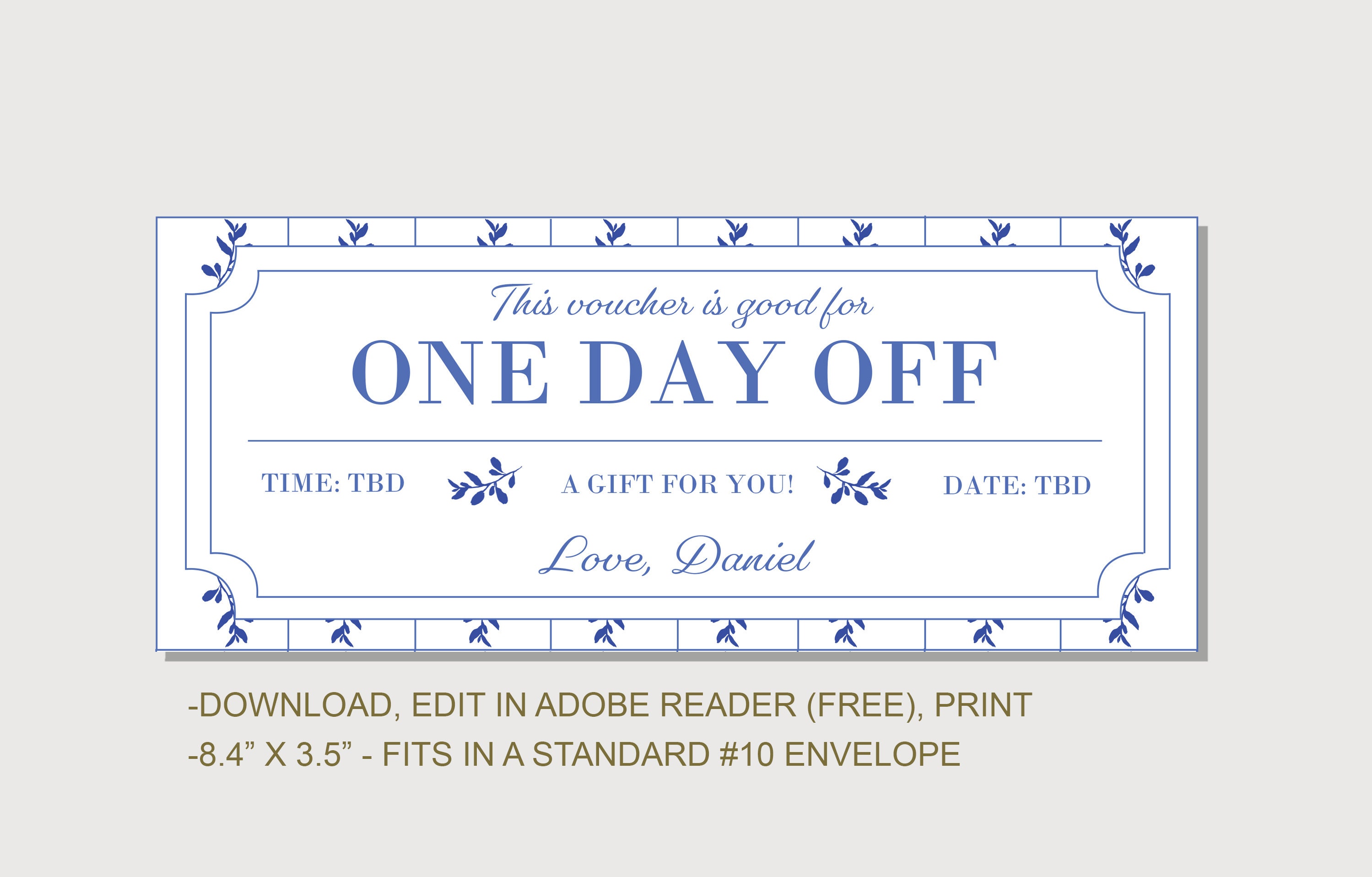 Day Off Gift Coupon INSTANT DOWNLOAD editable text -  Portugal