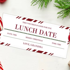 Christmas Lunch Date Coupon Voucher  - INSTANT DOWNLOAD - EDITABLE Text - Printable lunch ticket, lunch voucher, lunch date voucher gift