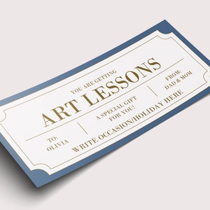 Cupón de lecciones de arte - DESCARGA INSTANTÁNEA - Texto EDITABLE - Imprimible, personalizado, boleto, certificado, cumpleaños, regalo, aniversario