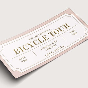 Cupón de descuento para recorrido en bicicleta - DESCARGA INSTANTÁNEA - Texto EDITABLE - Imprimible, personalizado, boleto, certificado, cumpleaños, aniversario, bicicleta