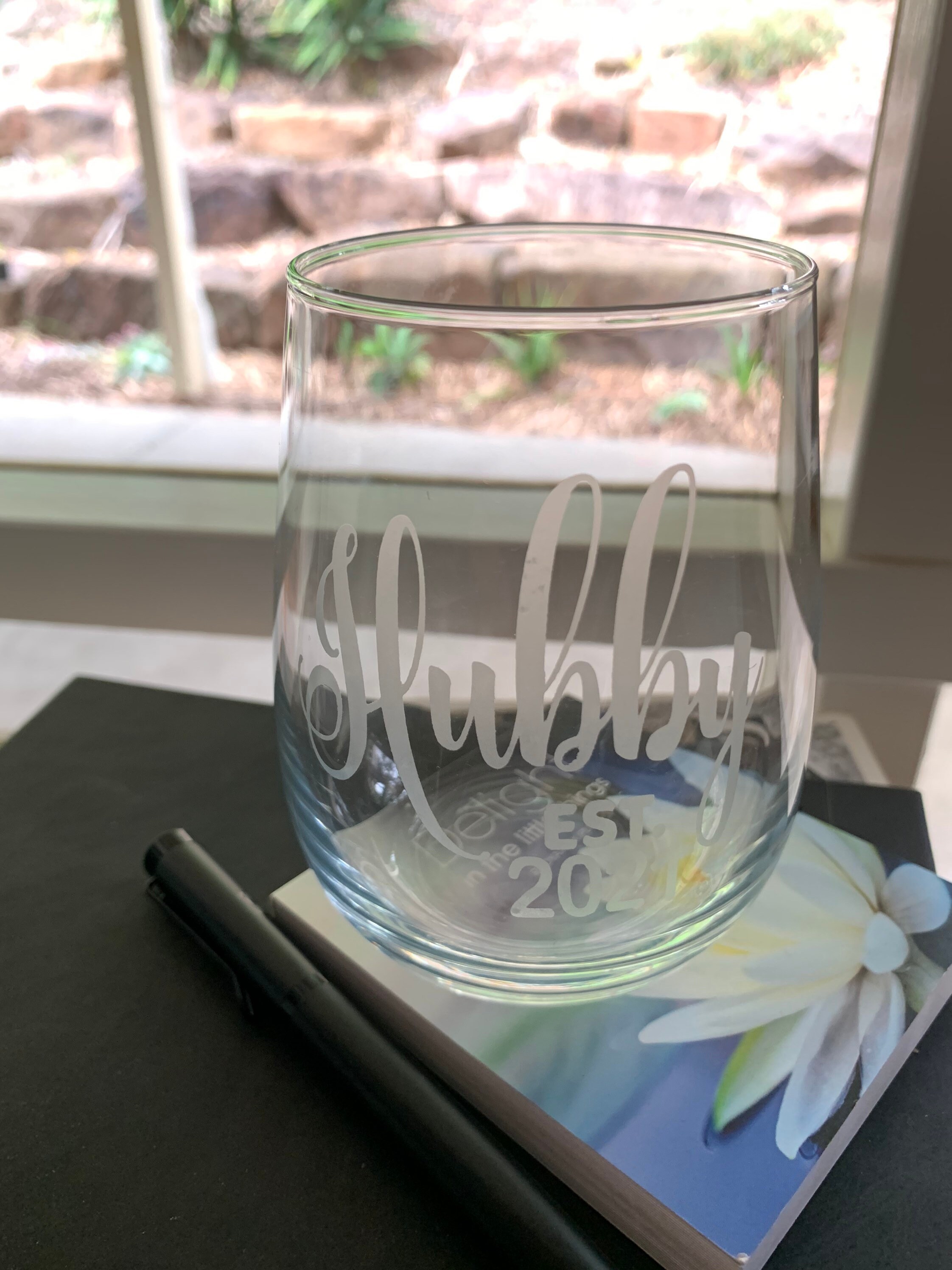 Wedding Stemless Wine Glass Set Etched Glass Engraved Glass Etsy
