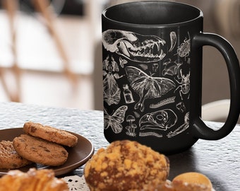 Oddities Coffee Cup / Halloween / Gothic Design 15oz Large Mug | skull, bug, bone + teeth art