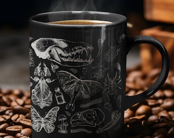 Oddities Coffee Cup / Halloween / Gothic Design 11oz Mug | skull, bug, bone + teeth art