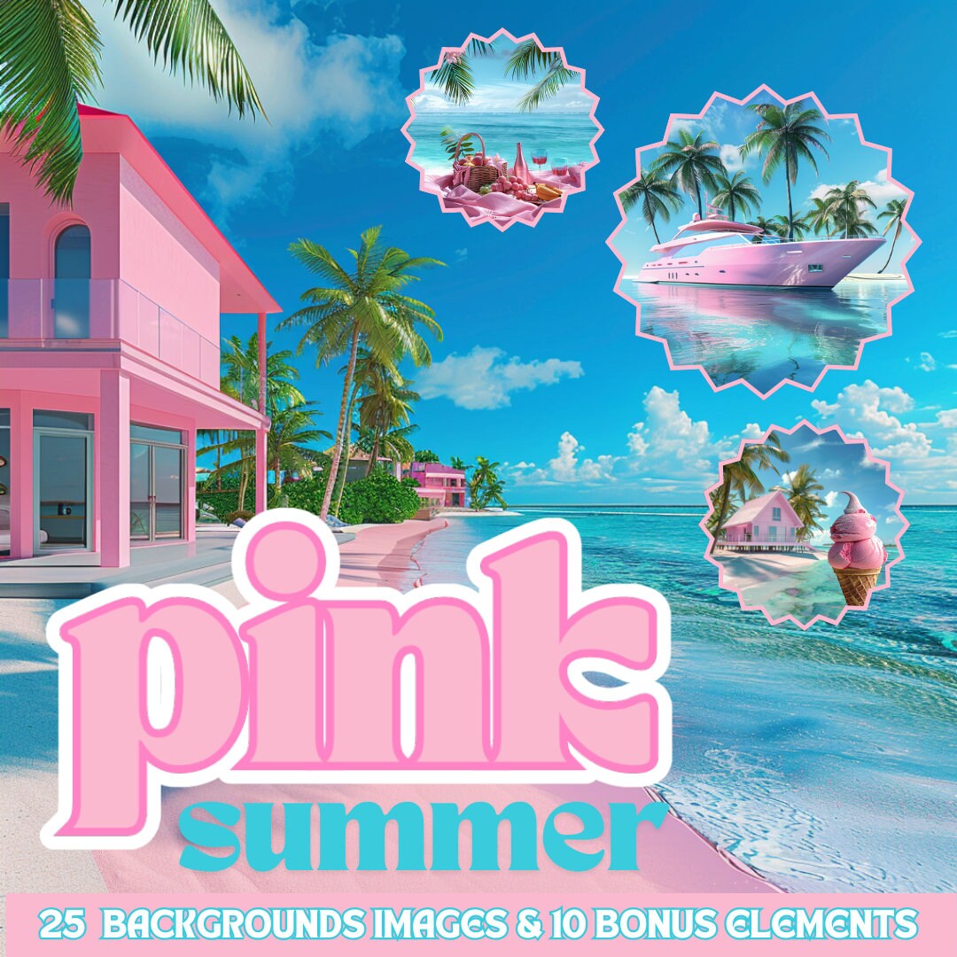 Pink Summer Backgrounds & Elements, Digital, Backdrops, Girly, Beach ...