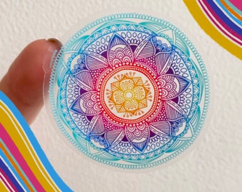 Clear Rainbow Mandala Sticker Waterproof, Round, VSCO Girl, Gift