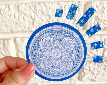 Bright Blue and White Mandala Round Sticker