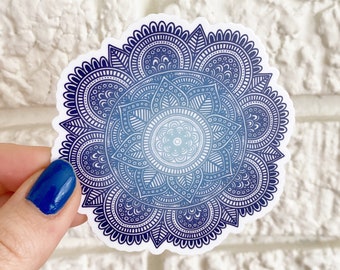 Ombre Blue Floral Mandala Vinyl Sticker