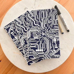 Navy Blue Softcover Lined Notebook Circuit Microchip Print