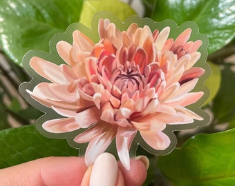 Pink Chrysanthemum Clear Design  Waterproof Sticker