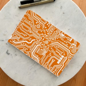 Mustard Yellow Softcover Lined Notebook Circuit Microchip Print