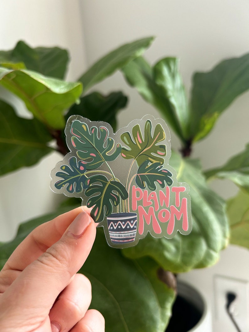 Pink Monstera Plant Mom Clear Design Waterproof Sticker Etsy