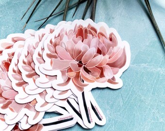 Pink Peony Design White Outline Waterproof Sticker