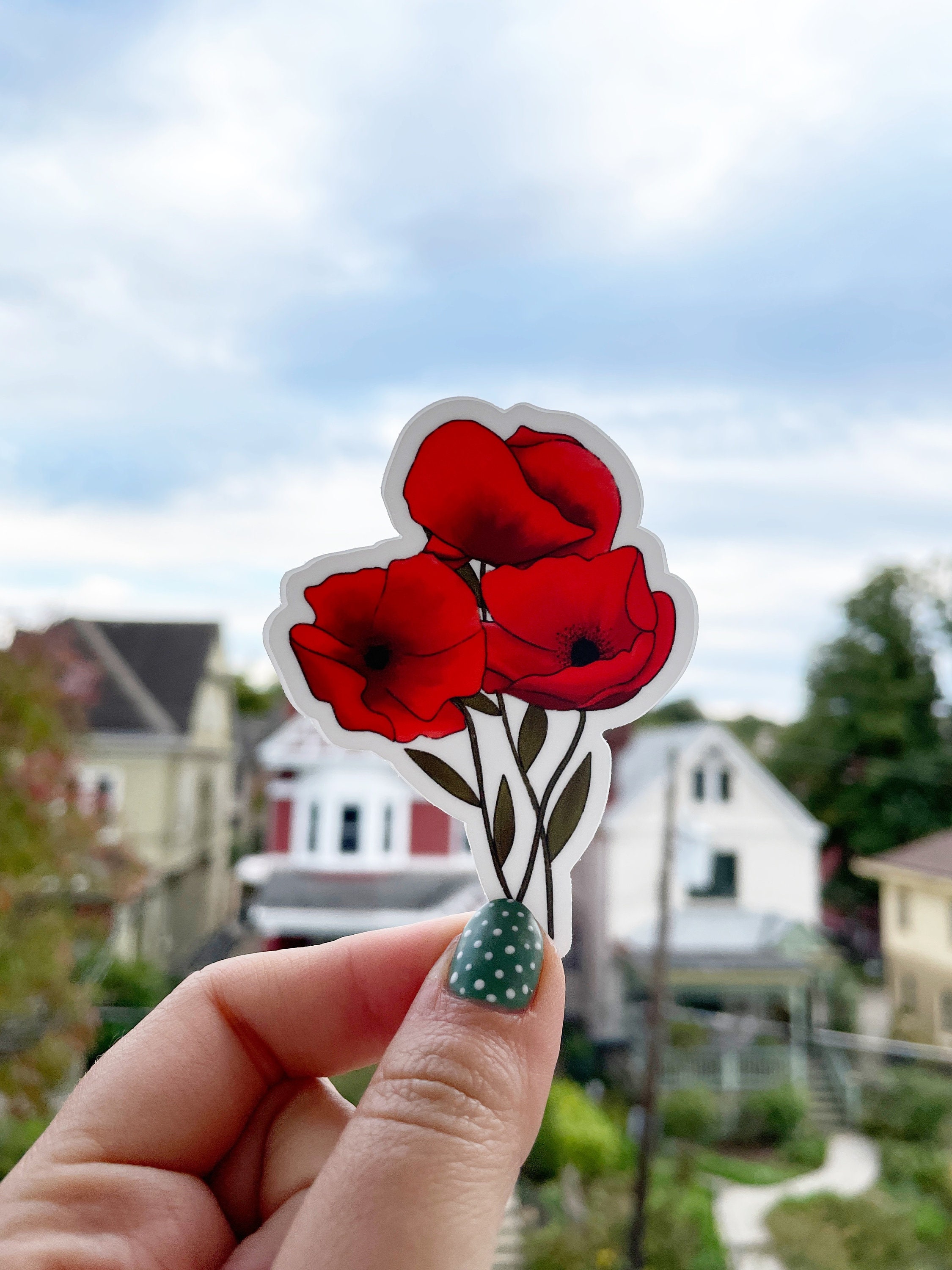 Poppy Flowers Vinyl Sticker Waterproof White Outline | Etsy