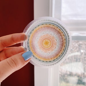 Boho Rainbow Mandala Sticker Clear Waterproof, Round, VSCO Girl, Gift