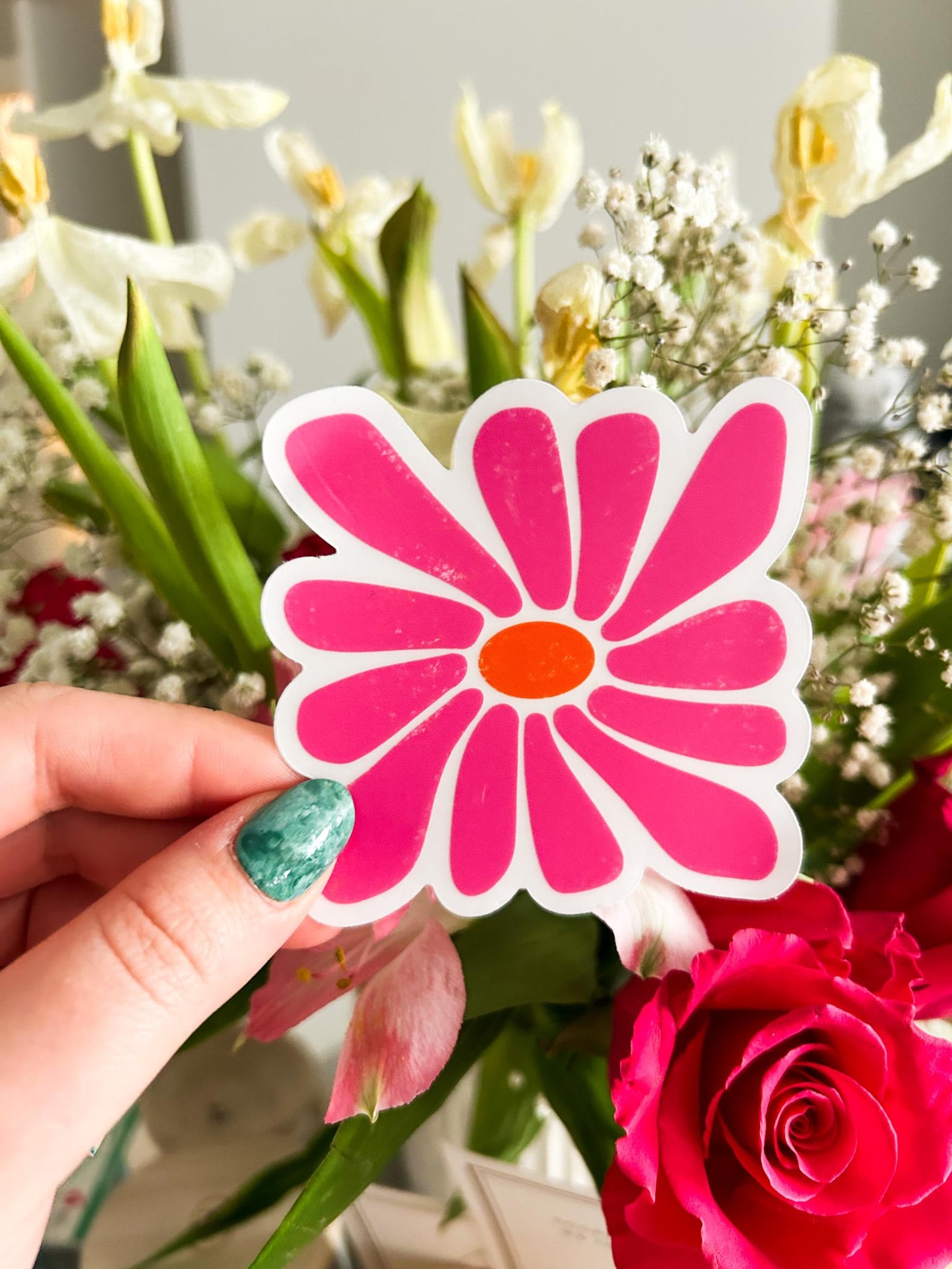 Pink Daisy Sticker Matte Pink Retro Daisy Vinyl Sticker Waterproof - Etsy