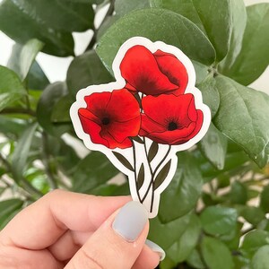 Clear Poppy Flowers Vinyl Sticker Waterproof, Realistic Flower, Leafs ...