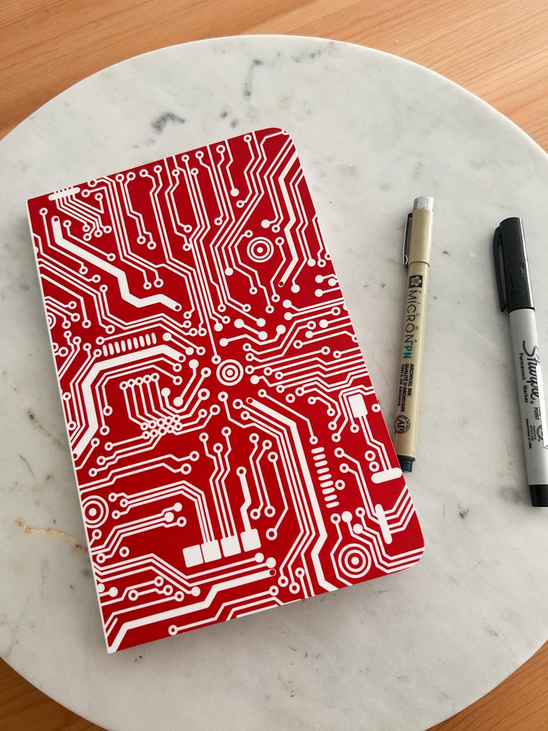 Telephone Notebook Red Red Softcover Lined Notebook Circuit Microchip Print - Etsy