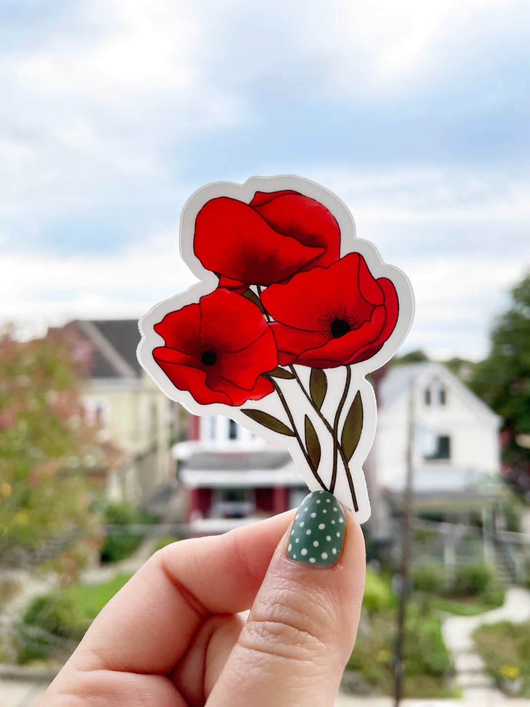 Poppy Flowers Vinyl Sticker Waterproof, White Outline, Realistic Flower ...