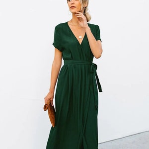 Dark green  summer dress, rayon dress, wrap dress, custom dress, long dress, bridesmaid dresses, wrap dresses, bridesmaid dress, rayon dress