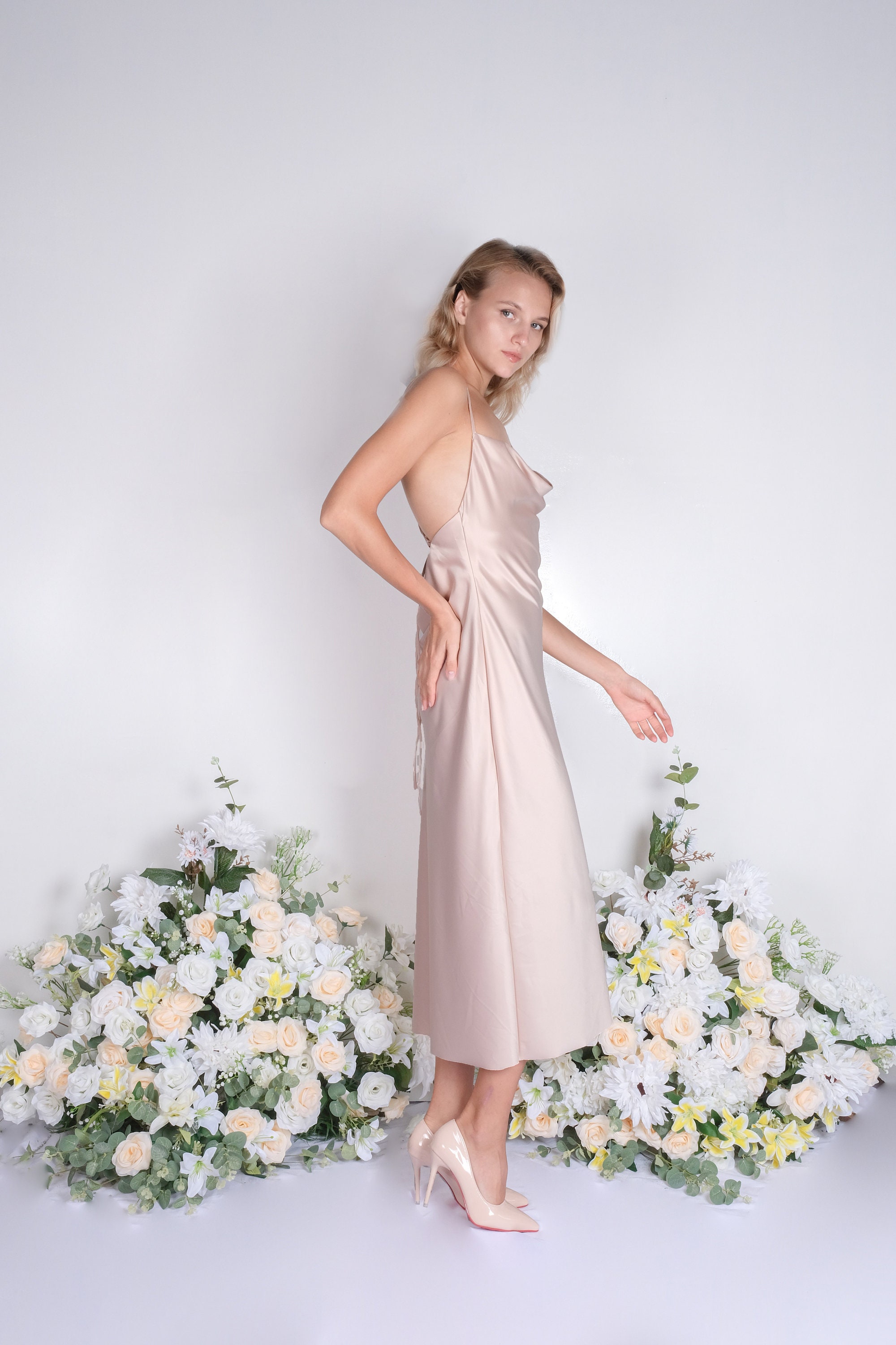 Cowl neck bridesmaid clearance dress