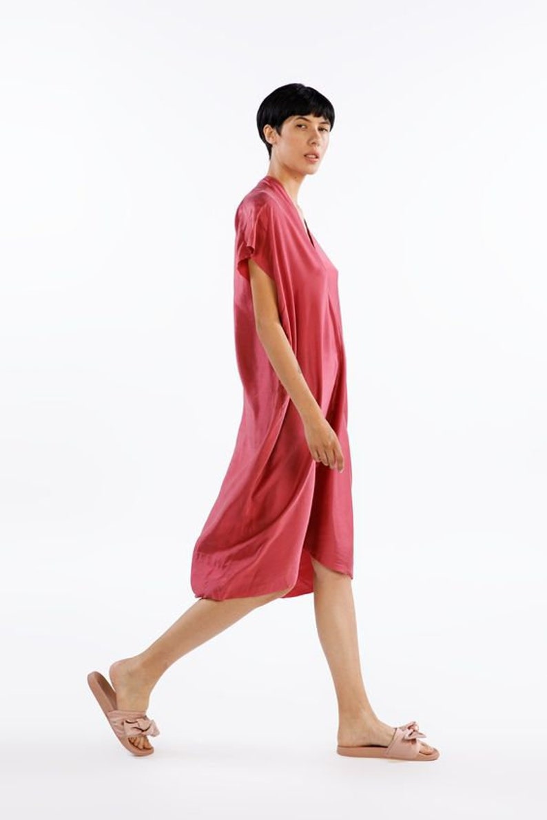 Royal Red long kaftan, maxi dress, resort dress, maternity kaftan, satin dress, plus size kaftan, loose fitting dress, handmade, silk satin image 1