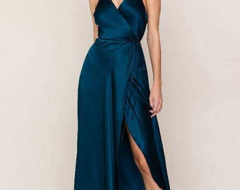 Emerald color satin bridesmaid dress, wedding dress, bridesmaid dresses, custom dress, long dress, wrapdress, wrapdresses, summer dress