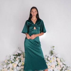 Green bridesmaid dress , flutter sleeve dress,  midi dress, maxi dress, wedding , guest dress , maxi dress , long dress , satin dress
