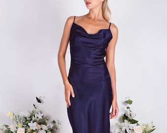 Navy satin bridesmaid dress, slip dress, wedding dress, bridesmaid dresses, wedding dresses, long dress, sleeveless dress, plus size , Midi