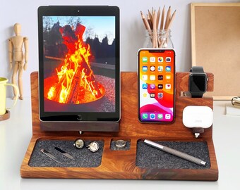 IPAD WORKSTATION, Apple Docking Station, MagSafe Phone Stand, iPad Charging Station, iPhone and  iPad Dock, Christmas Gift for Him