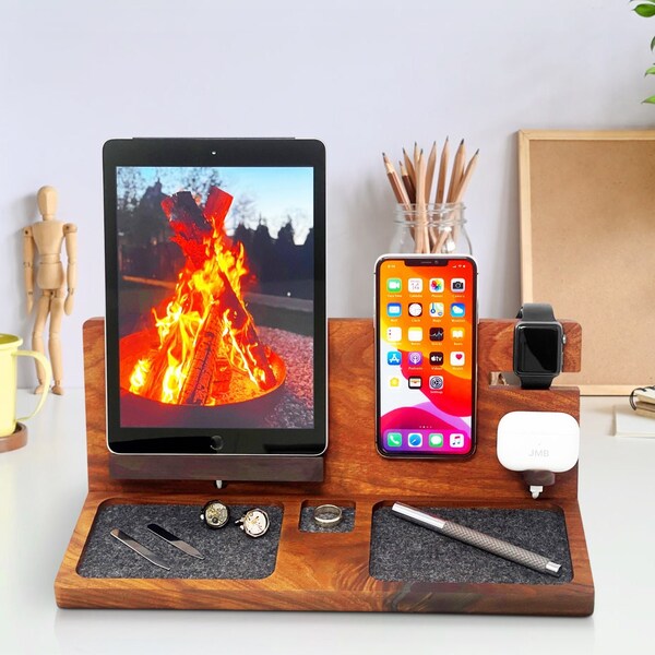 IPAD WORKSTATION, Apple Docking Station, MagSafe Phone Stand, iPad Charging Station, iPhone and  iPad Dock, Christmas Gift for Him