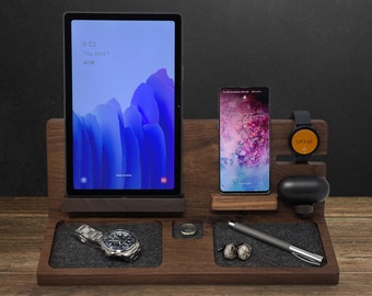 SAMSUNG CHARGING WORKSTATION, Samsung Phone Stand, Wooden Charging Dock, Back to School Gift, Birthday Gift for Him, Android Docking Station