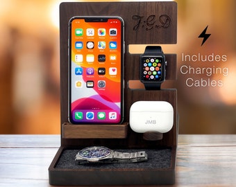 DELUXE APPLE DOCK, Deluxe Charging Station , Wooden iPhone Dock, Apple Watch and Airpods Charger, Birthday Gift for Him, Mothers Day Gift