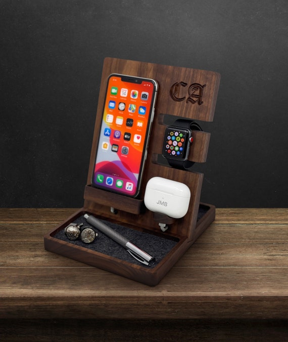 Multi-Function Natural Bamboo Wood Charge Station Charging Dock Cradle  Stand Holders For iPhone cell phone Watch