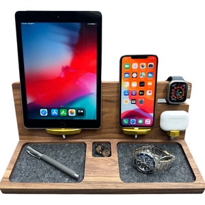 Apple Workstation, iPad Charging Station, iPhone 15 Apple Dock, Apple Watch Charger, Minimalist, Nightstand Dock, Valentines Gift for Him