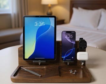 Handmade Walnut Apple Charging Station: iPhone, iPad, AirPods & Watch Dock -  Birthday Gift