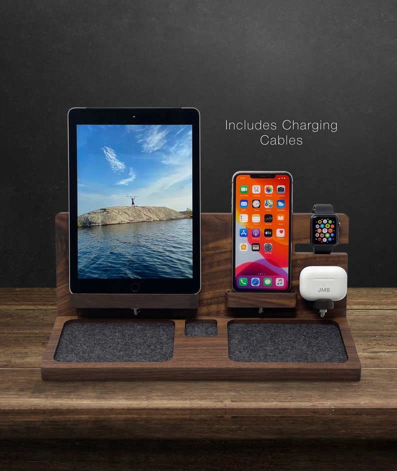 IPAD WORKSTATION MagSafe Phone Stand Wooden Charging Dock Etsy